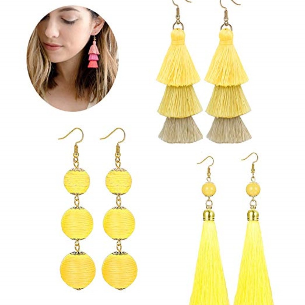 LOLIAS 3 Pairs Long Thread Tassel Earrings Set